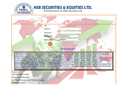 Screenshot from the Home page of HSB securities website