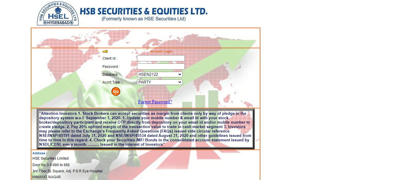 Screenshot from the Home page of HSB securities website