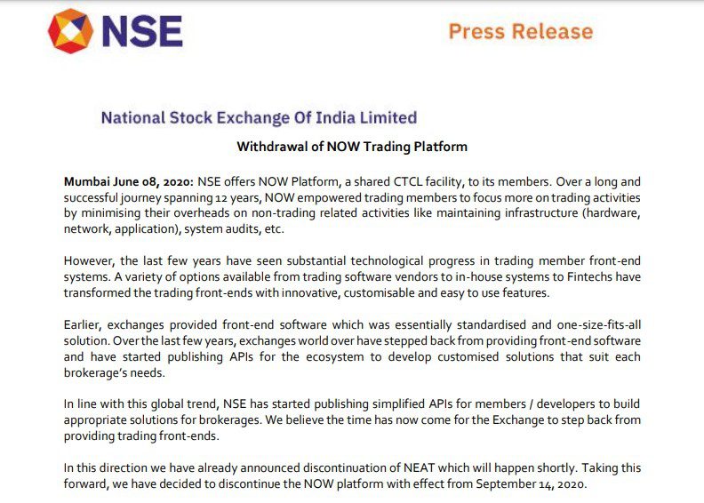 A Screenshot of the press release about NSE Now termination