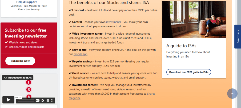 A Screenshot which shows the information about ISA account in the AJ Bell Youinvest website