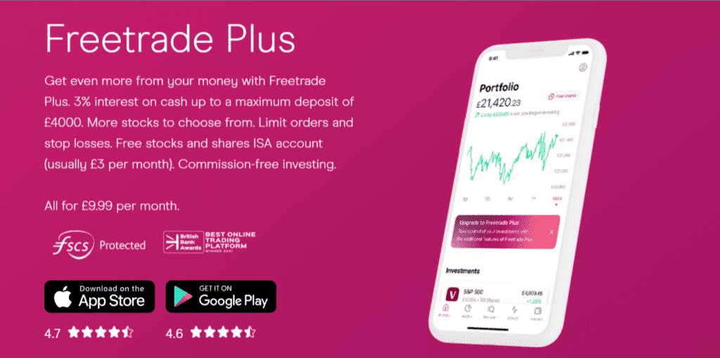 A Screenshot of features of freetrade plus account in Freetrade io website