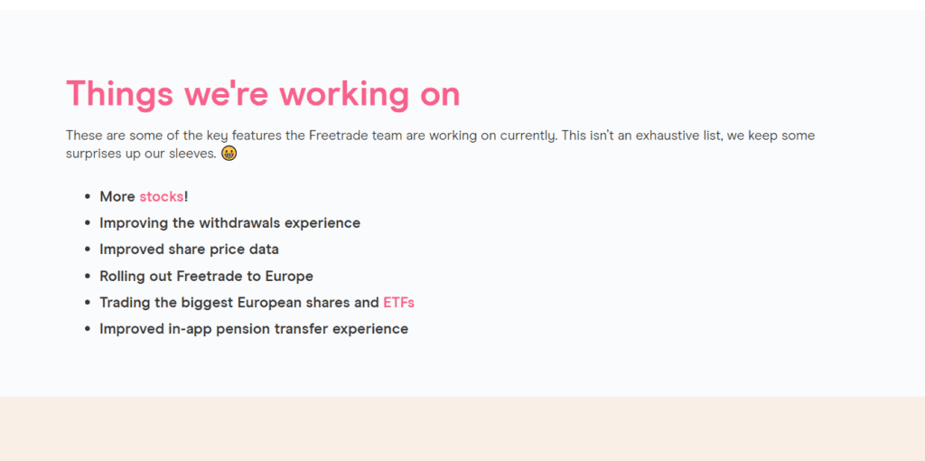 A Screenshot of future plans in Freetrade io website