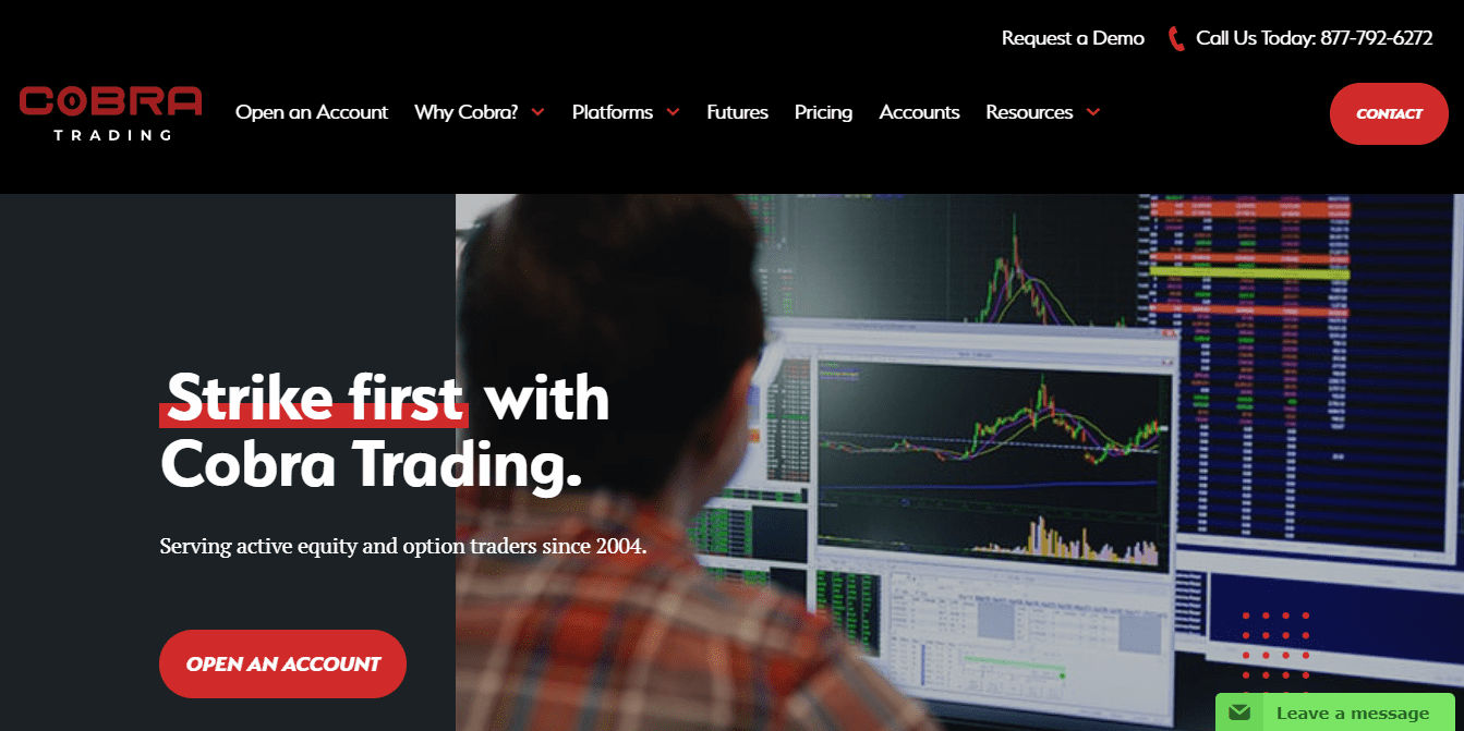 Screenshot from the Home page of cobra trading website