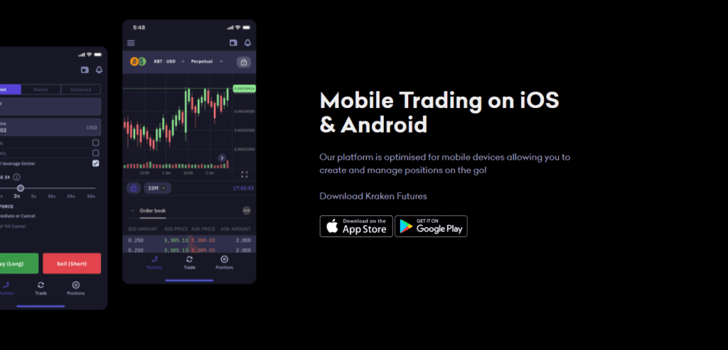 The screenshot from the Home page of Mobile Trading in Kraken Broker Website