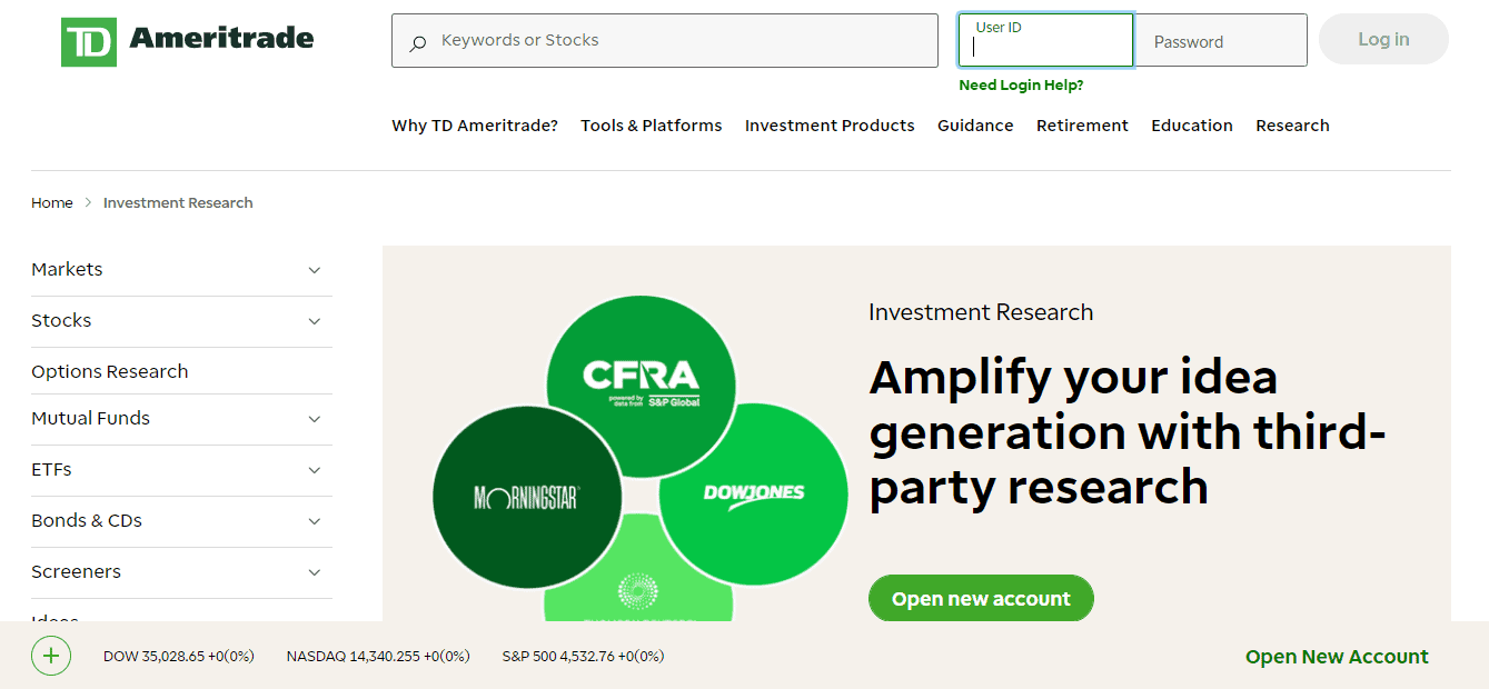 The screenshot of the Home page shows customer support service on the TD Ameritrade broker website
