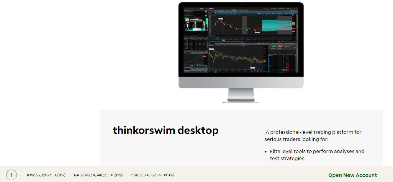 The screenshot of the Home page of the Thinkorswim Desktop app on the TD Ameritrade broker website