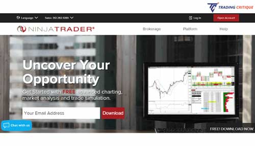 A screenshot of the home page of the Ninja Trader website