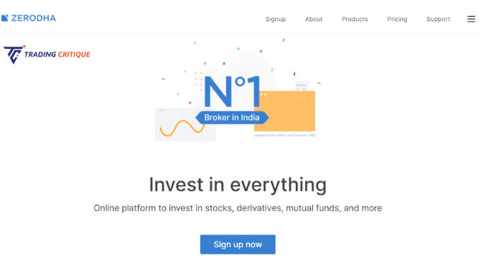 A screenshot of the home page of Zerodha broker website
