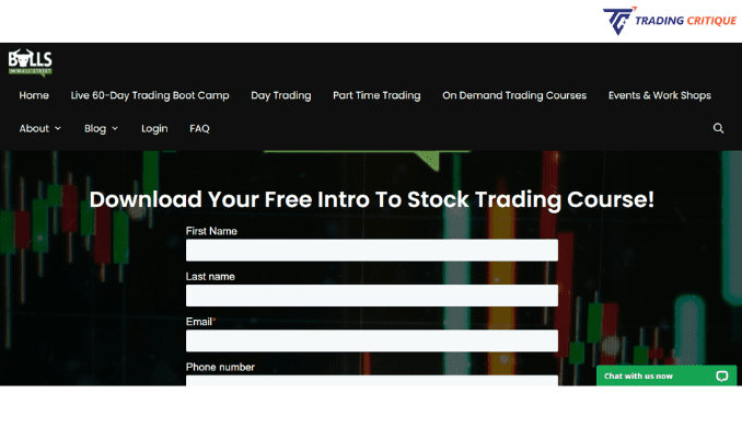 A screenshot of the home page of the Bulls on Wall Street website