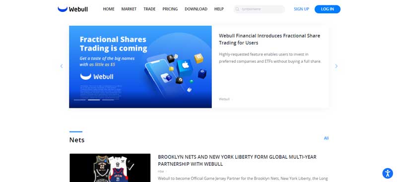 A screenshot of the home page which shows the blogs of the Webull website