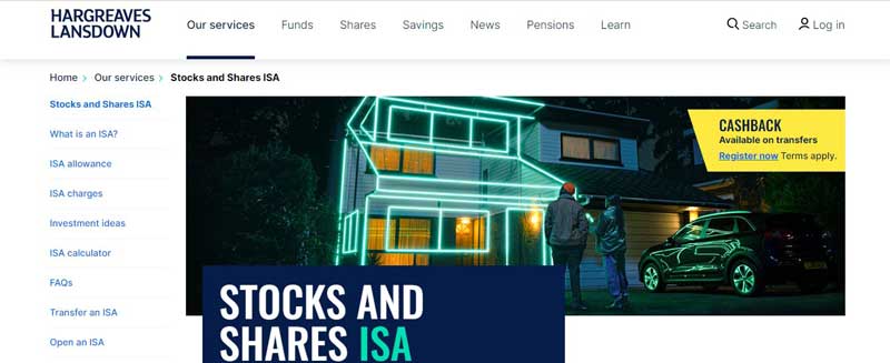 A screenshot that shows the information about the Stocks and shares ISA account on the HARGREAVES LANSDOWN website