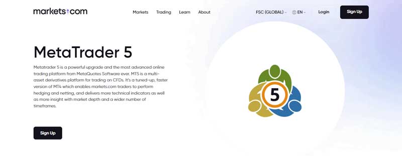 The screenshot features markets.com's MT4 section, showcasing the accessibility of the user-friendly web trading platform with a markets.com account.