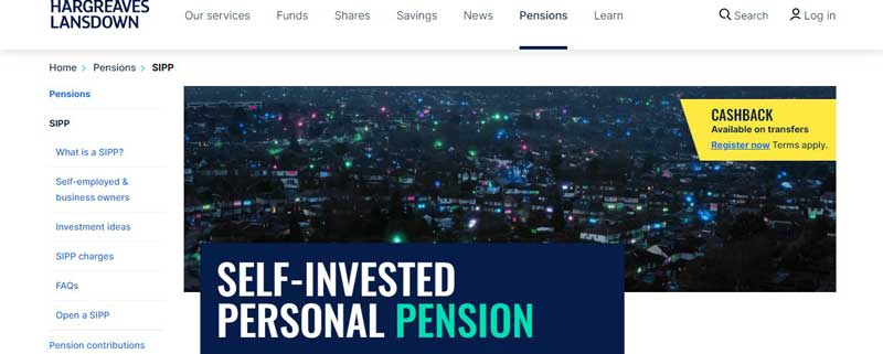 A screenshot that shows the information about the SIPP account on the HARGREAVES LANSDOWN website