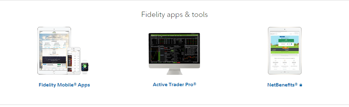 The screenshot which shows the Fidelity apps & tools from the page of the Fidelity Broker website