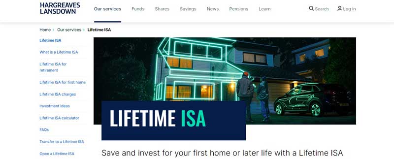 A screenshot that shows the information about the Lifetime ISA account on the HARGREAVES LANSDOWN website
