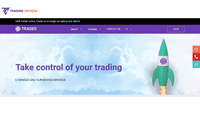 A screenshot from the home page of the TRADEO website