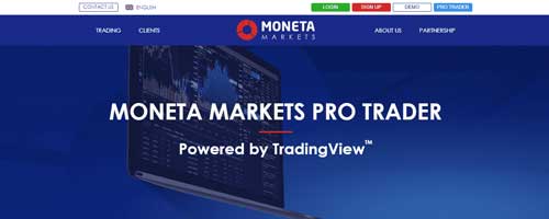 A screenshot that shows the information about the PRO Trader platformon the Moneta Marketswebsite