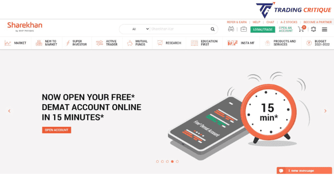 Screenshot from the Home page of the Sharekhan website