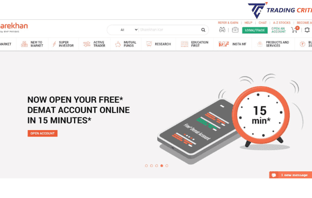 Screenshot from the Home page of the Sharekhan website