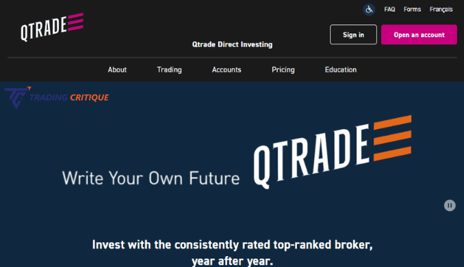 Homepage screenshot of the Qtrade website.
