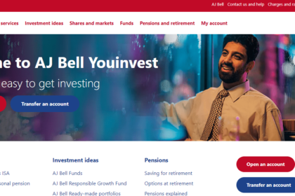 Screenshot from the Home page of AJ Bell Youinvest website