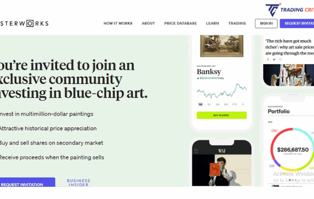 Screenshot from the Home page of the Masterworks website