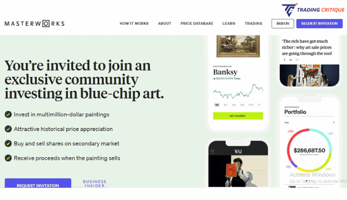 Screenshot from the Home page of the Masterworks website