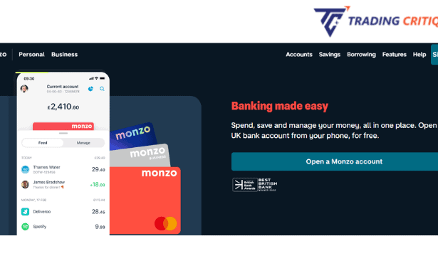 A screenshot from the home page of the Monzo website