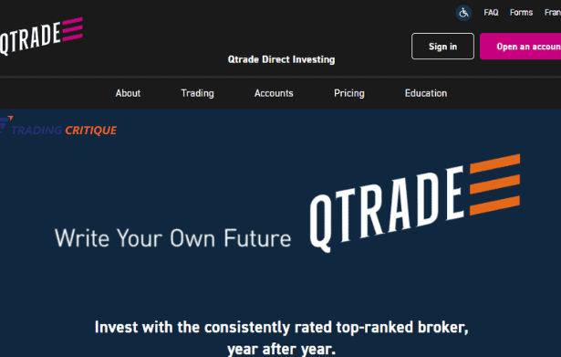 Homepage screenshot of the Qtrade website.