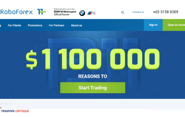 A screenshot of the home page of the RoboForex website