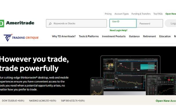 Screenshot from the Home page of the TD Ameritrade broker website