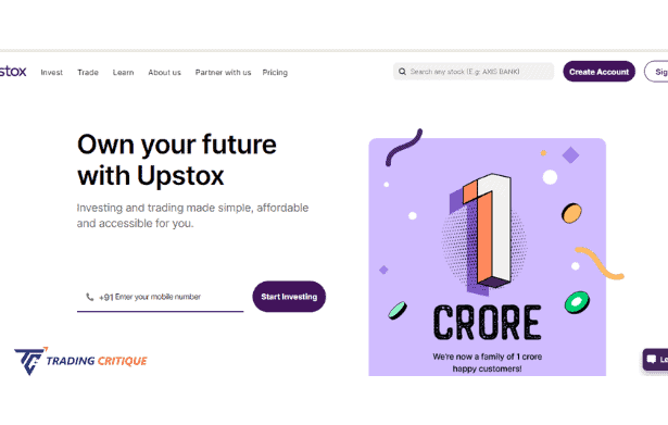 Screenshot from the Home page of the Upstox website