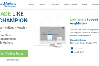 Screenshot from the Home page of the easyMarkets website