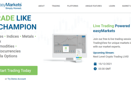 Screenshot from the Home page of the easyMarkets website